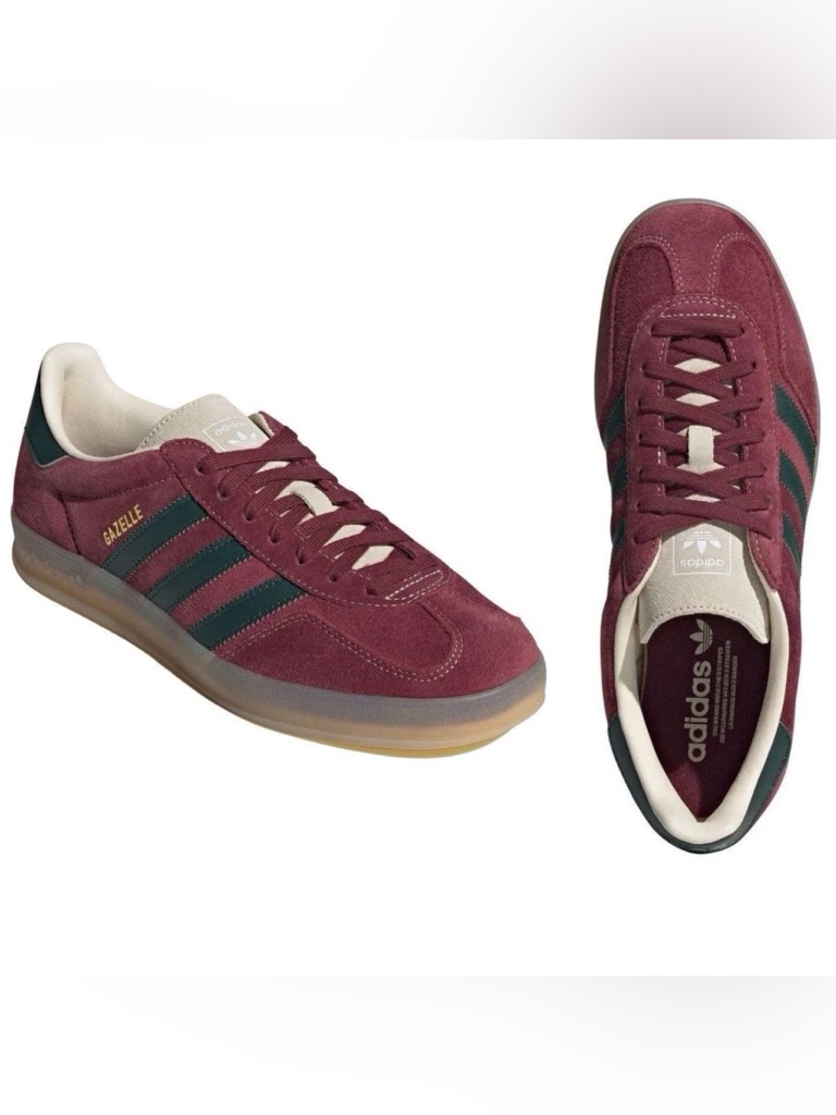 Adidas Gazelle Men’s 8.5 Indoor Sneakers Burgundy With Green Stripes New